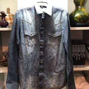Wrangler Blue Denim Shirt with Snap Closure